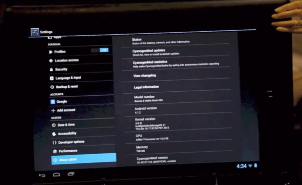 NOOK HD+ with CyanogenMod 10